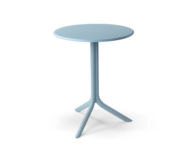 Tavolo Spritz di Nardi in polipropilene color celeste, doppia altezza, piano tondo di diametro 60.5 cm. Anche per esterno