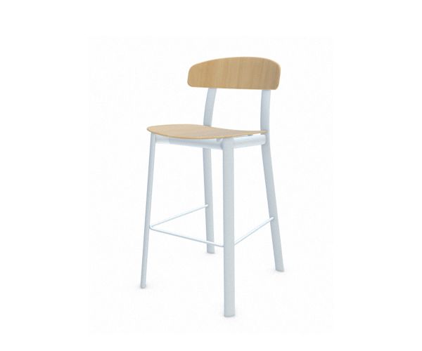 Sgabello da cucina Feluca Stool Infiniti a 4 gambe in metallo bianco con sedile e schienale in mulistrato di faggio naturale