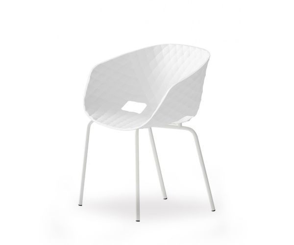 Poltroncina Lounge Uni-ka 604M di Et al a 4 gambe con telaio in tubo di acciaio bianco e seduta in polipropilene, imbottita