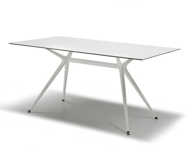 Tavolo Metropolis L fisso Scab, in metallo tinto bianco, piano in stratificato HPL 160x90 cm o 180x90 cm, diverse finiture